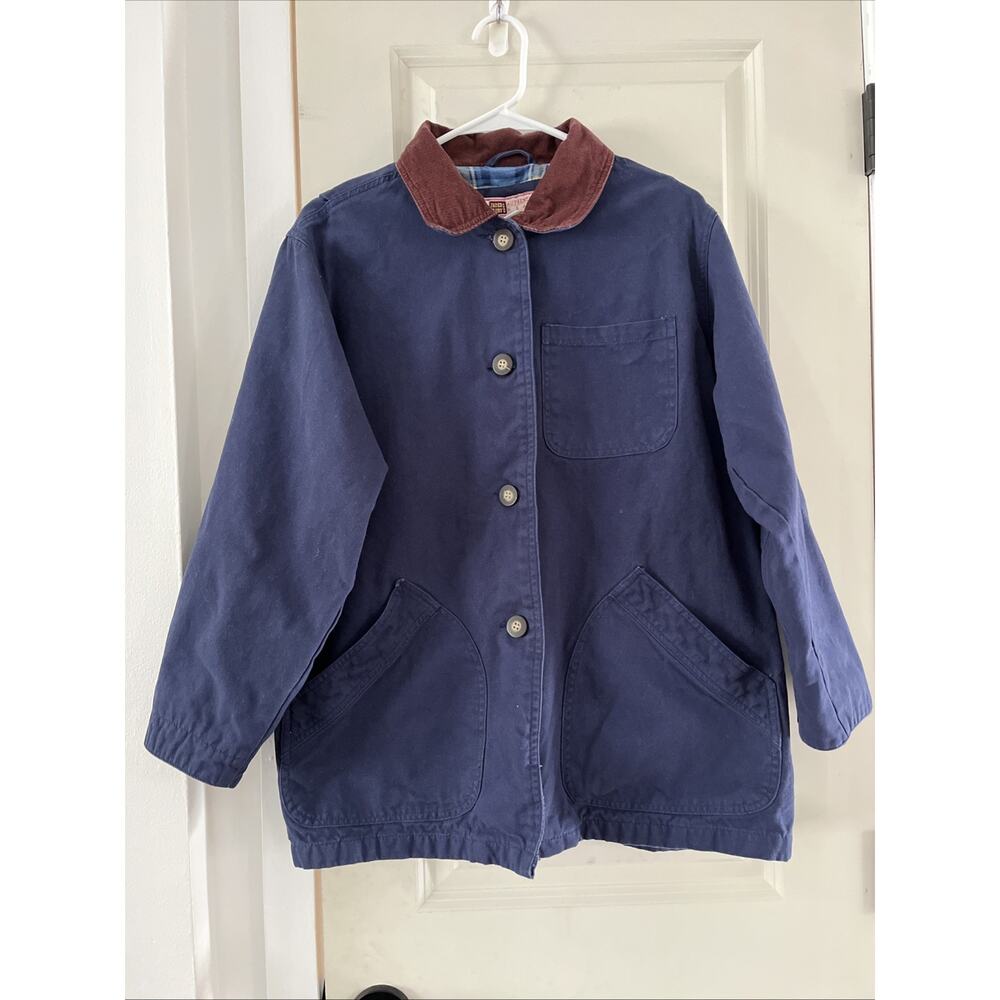 VTG Faded Glory Navy Corduroy Collar Plaid Lined Barn Jacket Women Medium